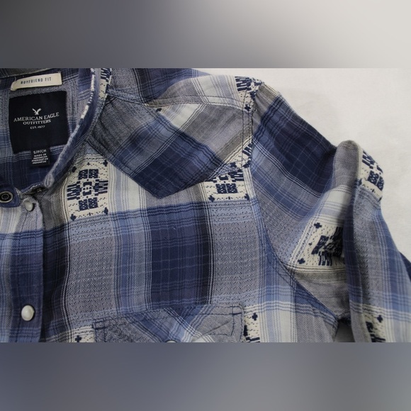 American Eagle Western Long Sleeve Plaid Pearl Snap‎ Button Down Women's Small - Picture 5 of 16